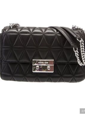 Michael Kors Black Quilted Leather Shoulder Bag with Silver Hardware